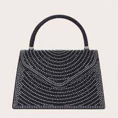 New Diamond Black Clutch Bag For Banquet Party, Fashionable Handheld Or Shoulder Bag With Colorful Diamonds
