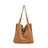 women's backpack Corduroy Tote Bag for Women - Big Capacity Tote Bag for School Casual Corduroy Bag with Inner Zipper Pockets Boho Tote Bag （brown）