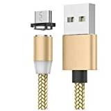 BSSTORE 3IN1 magnetisk USB-kabel 2 meter lätt Micro Usb Usb Usb-C Ansluter Varje Enhetstyp Genom Att Byta ut Magnetiska Huvudhuvuden Med Led (Guld)