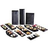 Bafnsiji Uppsättning av 11 skifferplattor, svart melamin sushi-platta, rektangulär keramisk skålsidplatta, japanska sushi-plattor, japansk stil rektangel serveringsbricka för aptitretare