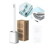 Toalettborste silikon, toalettborste silikon med snabbtorkande hållare, toalettborste väggmontering och stående för badrum (vit)
