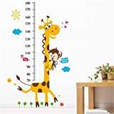 Height Chart väggklistermärke barn tillväxt diagram väggtatuering mätning väggklistermärke uggla, giraff, lejon och apa träd måttband mätsticka väggklistermärke vinyl affisch avtagbar för barnrum dekoration (giraff träd)