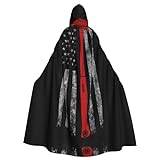 SSIMOO Brandman yxa röd linje flagga vuxen mantel med huva, fruktansvärt spöke fest mantel, lämplig för halloween och temafester
