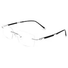 HQMGLASSES Mode båglösa läsglasögon för kvinnor män Blåljusblockerande Anti UV datorläsare med fotokrom lins Solglasögon,Silver,3.0 x