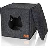 Bella & Balu Cat Cave inkl. kudde + leksak - hopfällbar kattbädd för att sova, gömma sig, leka och skrapa (mörkgrå)