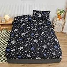 Easy Care Bottom Sheet,Brushed Printed Deep Pocket Fitted Sheets, Soft Polyester Fiber Mattress Protector Cover Pillowcase,Star,King 198x203*30cm (3pcs)