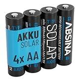 ABSINA 4 x solcellsbatteri AA uppladdningsbart 800 mAh 1,2 V NiMH – Mignon AA solbatterier för solcellslampor – solcellsbatterier AA med låg självurladdning