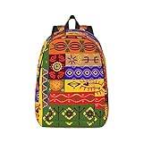 MQGMZ Afrikanska nationella mönster tryck vardaglig dubbel axel dagsryggsäck,stöldskyddad resa canvas ryggsäck för män och kvinnor, Svart, M