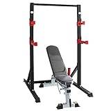Power Cage Home Fitness Exercise Sports Squat Rack Multifunctional Pull-up Area Squat Rack Barbell Rack Fitness Tower with Bench and Weights (Black, One Size)