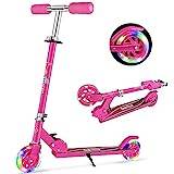 BELEEV Sparkcykel med 2 hjul, vikbar, för barn, flickor och pojkar, med lysande LED-hjul, 3 justerbara höjder, stöd, från 3–12 år (rosa (Rose Pink))