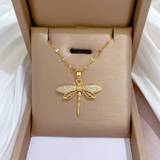 Creative Hollow Dragonfly Pendant Stainless Steel Chain, Crystal Hollow Dragonfly Pendant Necklace Women Necklace Girls