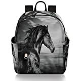 Svart djur löpning häst mini ryggsäck för kvinnor flickor tonåring, liten mode ryggsäck handväska resa vardaglig lätt dagväska, Black Animal Running Horse, 8.26(L) X 4.72(W) X 9.84(H) inch, Ryggsäckar för dagsutflykt
