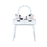 SSWERWEQ Sminkbord Dressing Table With LED Light Mirror 2 Drawer Makeup Dressing Table Simple Solid Wood Makeup Chair Set For Bedroom (Color : White)