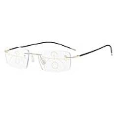 KOOSUFA kantlös glid läsglasögon glidande glasögon progressiv multifokus anti-blått ljus läsglasögon män kvinnor titanlegering ramlösa arbetsstationsglasögon 1.0 1.5 2.0 2.5 3.0 3,5 4,0, 1 x guld