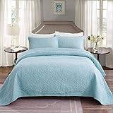 Överkast Broderi Quiltat Quilt Sängkläder 3-delat set Dubbla täcken filtar/lakan med 2 örngott (Beige King 230x250cm+50x70x2) (Blue King 230x250cm+50x70x2)