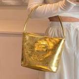 New Summer Arrival Faux Leather Solid Color Metallic Look Bucket Bag For Women, Versatile Shoulder Bag
