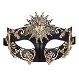 OIDEA Venetiansk mask för män, solgud: svart, guld, maskerad, grekisk romersk halvmask, ögonmask, karnevalsmask, kostym, karneval, cosplay, fest, maskerad för män