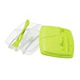 Premier Housewares matlåda av plast, med 3 fack, inklusive kniv och gaffel, grönt lock