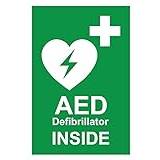 AED automatiserad extern defibrillator inuti säkerhetsskylt – 1 mm flexibel plastskylt (400 mm x 300 mm)