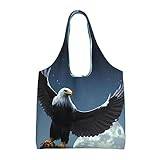 Eagle Under The Stars tygkasse för kvinnor, återanvändbar matväska, axelväska reseshoppingväska, tygväska förvaring och mångsidig., Svart, One Size