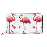 OPSREY Fotboll nätverk tryckt läder lång kuvertplånbok kvinnors reseplånbok kreditkortsplånbok, Härliga rosa flamingos, One Size