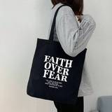 SHEIN 1pc Large Capacity Canvas Bible Handbag, ''faith Over Fear''letter Printed Shoulder Bag,Women's Casual Handbag, Portable Multifunctional Shopping Bag,