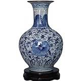 Vaser för dekor gravhand – målade antik blå och – vit porslin is spricka hem ornament (skicka basen) för blommor – stor