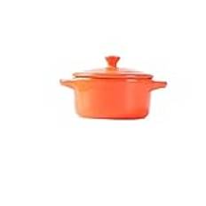 ABNMJKI skål Double Ear Ceramic Bowl, Steamed Egg Pudding Bowl, Salad Bowl, Noodles, Cute Bowl, Baking Mold With Cover, Ceramic Tableware (Color : Orange)