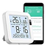 Smart WiFi temperaturfuktighetsmätare: Tuya trådlös temperaturfuktighetssensor med APP-aviseringsvarningar, WiFi-termometer hygrometer för hem husdjur garage med LCD-skärm, kompatibel med Alexa