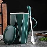 Enkel keramisk markeringskopp – hushåll kaffekopp, parvattenkopp med lock, 380 ml (grön)