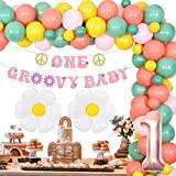 One Groovy Baby födelsedagsdekorationer för flickor, glitter boho regnbåge 1:a födelsedagen banderoll – tusensköna ballong girlang kit för retro hippie första födelsedagen, baby shower festtillbehör