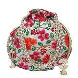 GULAAL ART indisk handgjord blomma broderad flerfärgad bomull potliväska kuvertväska handväska påse dragskoväska för kvinnors bröllopspresent, Flerfärgad-2