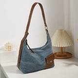 SHEIN 2024 New Handbag Trend Stitching Contrast Denim Tote Bag Casual Simple Large-Capacity Shoulder Messenger Bag