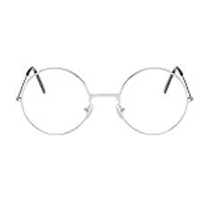Glasögonkuddar vuxna metallramglasögon med klar fashionabel unisex klassisk metallram-spegel runda glasögon läsglasögon med blått ljusfilter, silver, Einheitsgröße