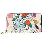 AthuAh söt vit tiger kvinnors lång plånbok, reseplånbok, stor kapacitet lång plånbok, dragkedja plånbok, 7,48 X 4,13 tum, Svart, One Size