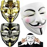 V Liksom Vendetta ansiktsmasker set – anonyma masker för halloween 3 stycken, premium halloween mask för vuxna/barn, Guy-Fawkes mask, anonym mask, hacker mask för kostym cosplay fest