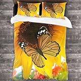 Solros Sängkläder Gul Butterfly Påslakan Påslakan Set 3D Dubbel påslakan Combo Säkerställ påslakanet livslängd med enkelt underhåll. Enkel 135x200cm