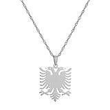 LODMLOER Albansk örn hänge halsband för män - rostfritt stål albansk örn karta hänge halsband unisex patriotiska smycken utskärning graverad symbol halsband trendig fest gåva mode, grå, 45 cm