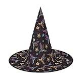 Häxhattar för kvinnor, vuxna häxor trollkarl halloween cosplay tillbehör, blomma kolibrier broderi spetsiga häxor hatt