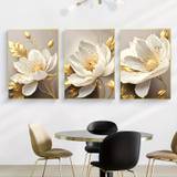 3pcs Canvas Poster, Golden Plant Flower Decorative Painting, Ideal Gift For Living Room, Kitchen, Decor Wall Art Wall Decor, Home Decor, Wall Art, Room Decor, Room Decoration, No Frame