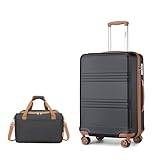 Kono Bagageset med 2 delar lätt ABS hårt skal, medium incheckad resväska med TSA kombinationslås + Ryanair 40 x 20 x 25 cm kabinväska (svart/brun, 24 tums bagageuppsättning)