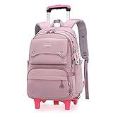 ATHUAH ATHUAH Löstagbar ryggsäck med vagn, ryggsäck med hjul för tjejer, väska för klätterspö, ryggsäck med stor kapacitet-Purple_Två hjul