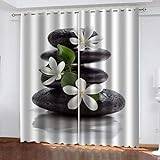 Mörkläggningsgardiner för sovrum – supermjuka gardiner för vardagsrum 203 cm hängande – värmeisolerade brusreducerande gardiner – 3D-tryckt vit blommig sten – 2 paneler