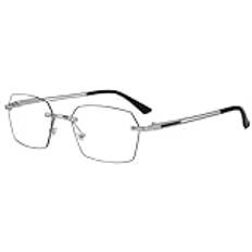 Ramlösa Läsglasögon för Män, Blåljusblockerande Synhjälp Glasögon med Fjädergångjärn Minskar Ögonansträngning (Color : Silver, Size : 3.50x)