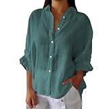 YCBMINGCAN Dam-sommarskjorta i bomull och linne med förfining på baksidan, lös blus, avslappnad topp, långärmad skjorta pojke, Minegrön, S
