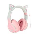 Cat Ear-hörlurar, Trådlösa Spelheadset Via Bluetooth 5,1/3,5 Mm AUX-kabel, Hopfällbara Hörlurar med 7 Färger LED-lampor och 4 LED-lägen för Flickor, Vuxna(rosa)