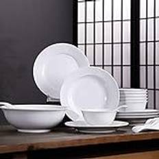 Klassiska middagsset i keramik, 26 delar Simplicity Pure servisset | Vit porslinsstek tallrik spannmålsskål och soppskål för restaurang