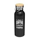 Get Coffee and Be Happy Life Lover Eco Thermos, rostfritt stål, isolerad flaska, bambulock