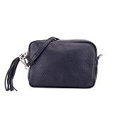 SH läder äkta läder axelväska liten väska aftonväska clutch crossbody bag messenger handväska med dragkedja 18 x 13 cm Tina G296, Mörkblå, Small