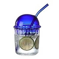 450mL Glasvattenglas Creative Glashalmkopp Enkel Mjölktekopp Värmebeständig Kaffe Kall Dryck Juice Mjölkkopp Glaskoppar med Lock och Sugrör för Hemmet (blå 450ml)